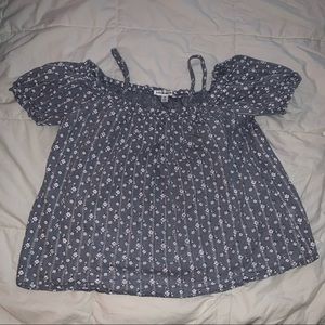 Blue and white floral off the shoulder crop top